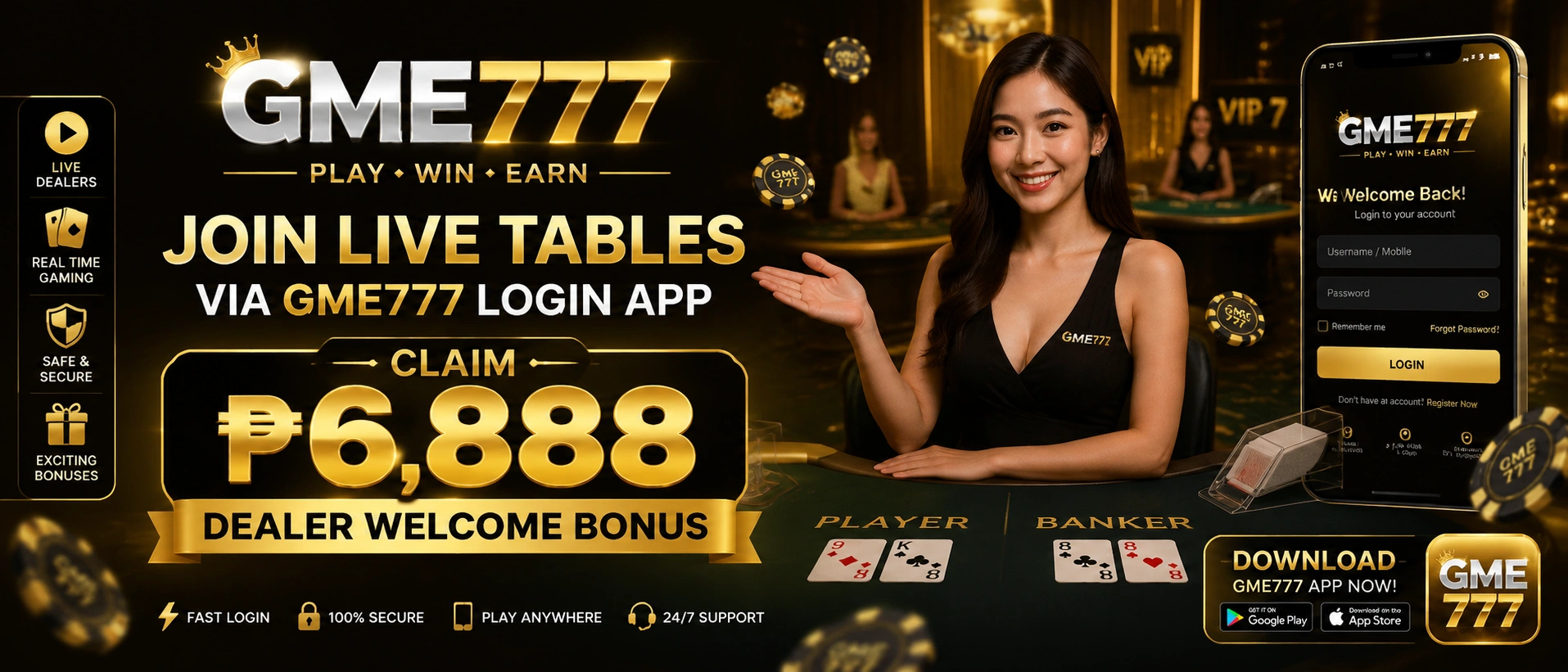 gme777 live casino baccarat table