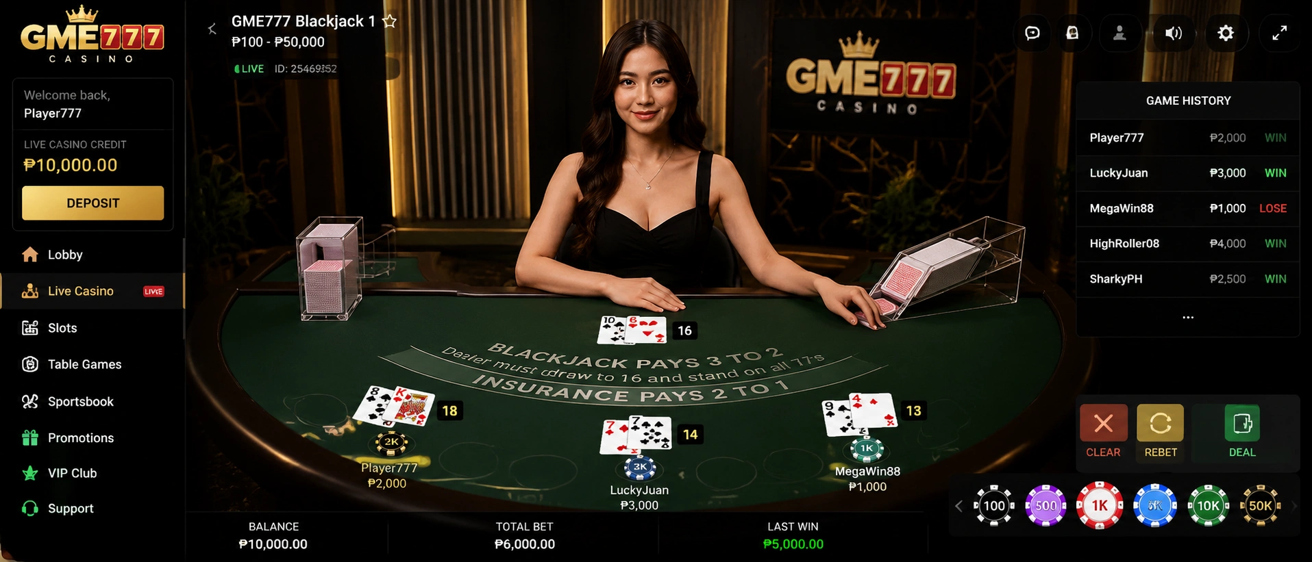 gme777 live casino mobile table view